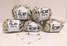Eyelash Pompom Cream Brown Khaki Ice Trellis Ladder Ribbon Yarn 27038