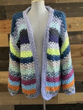 NEW SAACHI Multi-Colored Striped Open Sweater Knit Cardi Cardigan Chunky Knit OS