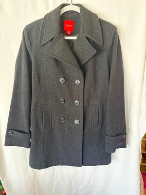 Esprit Outerwear Double Breasted Pea Coat Notched Lapel Heather Gray Size LARGE