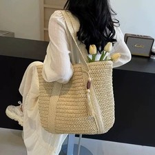 Women’s Summer Beach Straw Tote Bag Large Woven Shoulder Handbag Luxury Bag