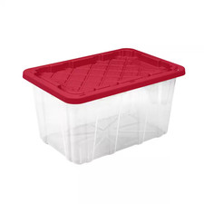 27 Gal. Tough Storage Tote in Clear with Red Lid