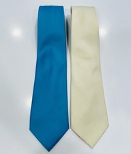 Vesuvio Napoli In Italy Set Of Two Ties Cyan Blue  Ivory/Cream Standard 4 Inch
