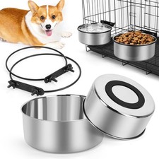 Dog Kennel Water Bowl Hanging, 2 Pack 34oz  25oz Nonslip Stainless Steel Dog 