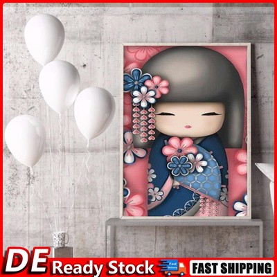 Diamantgemälde  Kokeshi-Puppe , rund, mit Strasssteinen, 30 x 40 cm (w527) DE