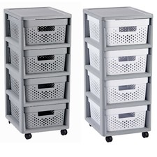 Storage Unit Box Basket Drawers 4x 11L Wheels Scandinavian Style Portable Curver