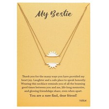 14k Gold Plated Sun Moon Friend Necklace for Women BFF Necklaces for 2, My Be...