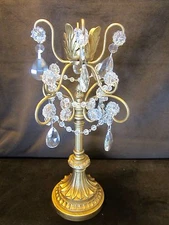 Regency Metal Chandelier Candle holder gilded teardrops Prisms & beads 14"H