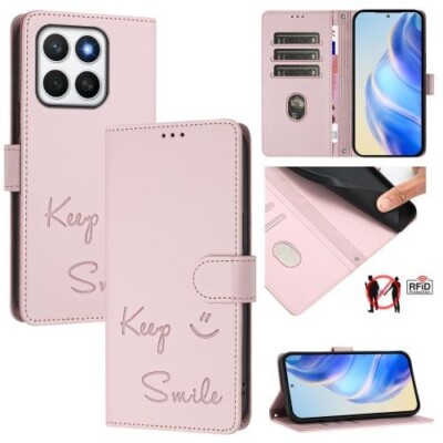 For Honor X8C 4G Global Smile Embossing RFID Leather Phone Case Cover Shell