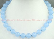 Handmade 8/10MM Natural Light Blue Jade Round Gemstone Beads Necklace 18" AAA