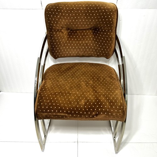 Milo Baughman Style Mid Century Modern Cal Style Velour Velvet Cantilever Chair - Picture 4 of 16