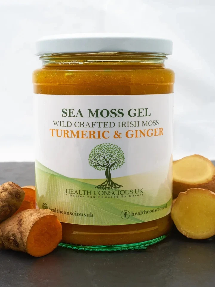 HEALTH CONSCIOUS UK 100% Organic Sea Moss Gel / 500ml/ Turmeric & Ginger Infused/Irish Moss /dr Sebi