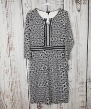 NWT Talbots Womens Shift Dress Small Black White 3/4 Sleeves Nylon Stretch 