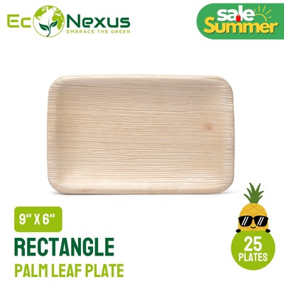 MyEcoNexus 9'' x 6'' Rectangle Palm Leaf Plates [25-Pack] - Made from Areca Leaf