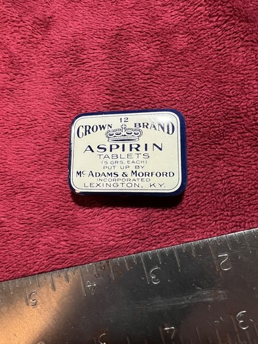 Vintage Crown Brand Empty Aspirin Tin, Excellent Condition! - Picture 2 of 5