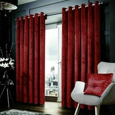 Sienna Crushed Velvet Curtains PAIR of Eyelet Ring Top Fully Lined Ready Made UK