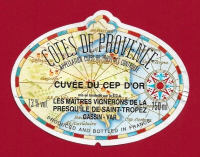S22 Etikett CÔTES DE PROVENCE CUVÉE DU CEP D'OR 2001 Vignerons de St TROPEZ