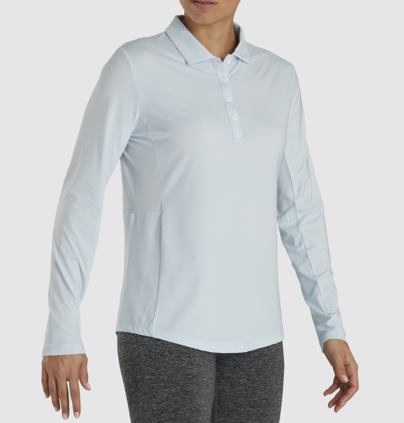 Footjoy Women's Long Sleeve Ice Blue Polo Golf Shirt Medium Sun Protection