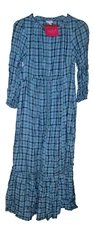 Ingrid & Isabel House Maternity Dress 3/4 Sleeve Modern M Blue Plaid Button (C33