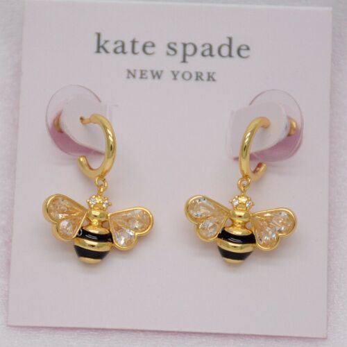 Kate spade jewelry Gold Tone cut crystal CZ Pierced Drop Dangle Hoop Bee Earings - Picture 1 of 5