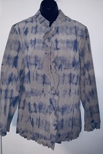 Chi By Falchi Tie Dye Gray Leather Blazer Jacket Ruffle Front W/ Lining Sz M