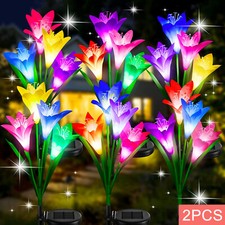 2Pcs Solar Lily Flower Lights Stake LED Color Changing Outdoor Garden Lamp Decor