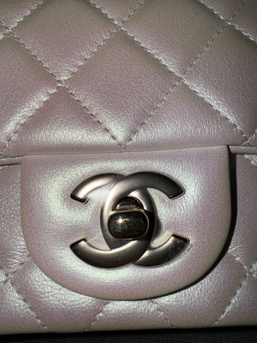 Chanel 21S Iridescent White Mini Flap Rectangle CC Quilted