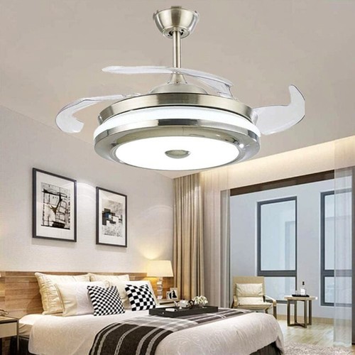 36" Invisible Ceiling Fan Light Dining Room Chandelier LED Pendant Lamp Fixtures - Picture 7 of 10