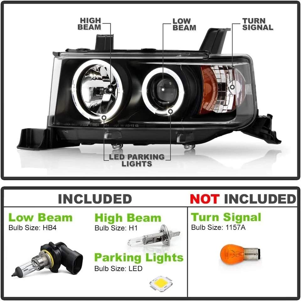 2004-2006 Scion xB bB 1NZ-FE 2NZ-FE Black Halo Angel Eye Projector Headlight Set - Image 2 of 4