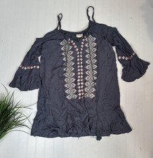 NWT Exist Boho Floral Embroidered Empire Blue Dress Medium M