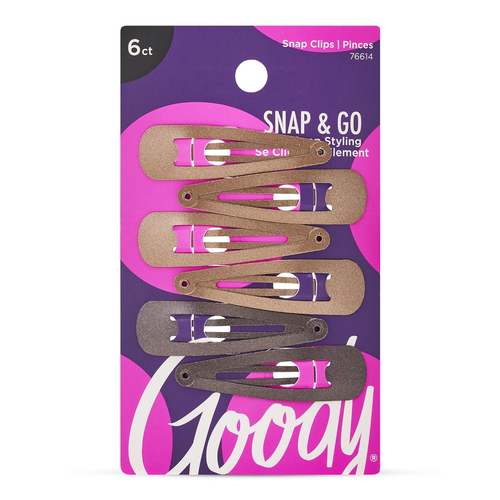 Metal Contour Hair Snap Clips - 6 Count, Brunette Assorted Colors - Just Snap in