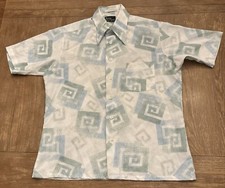 Vintage 1970s Button Up Shirt Large Multicolor Short Sleeve Patterned 70s