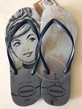 HAVAIANAS DISNEY ASLEY BLUE CINDERELLA/GUS GUS/PERLA FLIP FLOP SANDALS 9/10 NWT