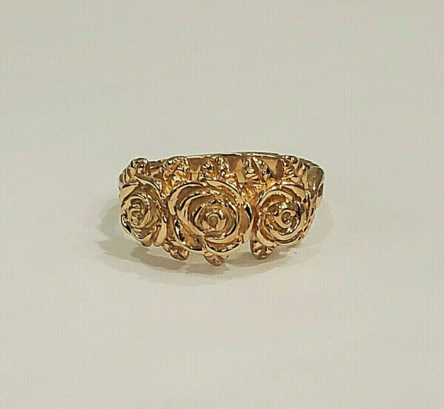 14 KT SOLID ROSE GOLD THREE ROSE RING SIZE 6