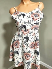 LOFT Sundress Size 8 Sleeveless Lined Thin Straps White Floral Skater Skirt 