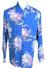 Paradise Found Mens Orchid Corsage Kamehameha Style Long Sleeve Shirt