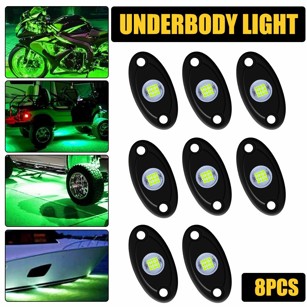 8x Green LED Rock Lights 12V Offroad Truck Underbody For JEEP Offroad Truck I