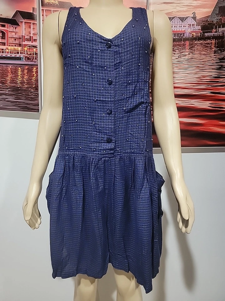 REGANDE! MAMELUCO MUJER DISEÑO RARO AZUL VINTAGE LENTEJUELAS TALLA M CON BOLSILLOS #F Foto 2 de 4