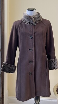 Lord And Taylor Winter Faux Fur Coat Brown Petite Medium