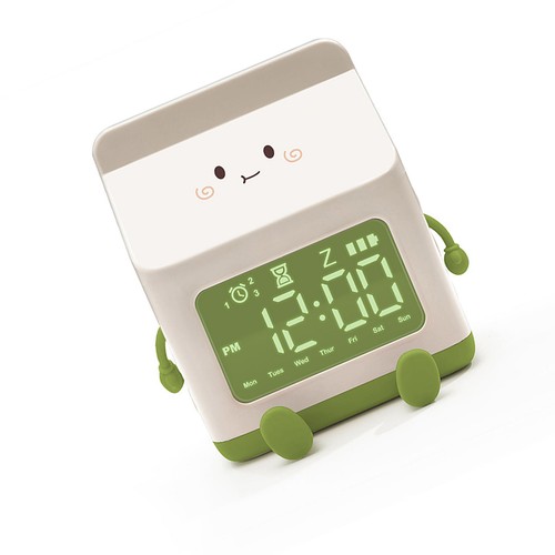 (Green) Cute Cartoon Milk Box Alarm Clock Student Countdown Digital Wake Up - Picture 2 of 12