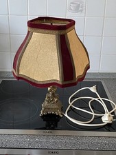 Alte Tischlampe vintage Messing Lampenfuß Samt Brokat