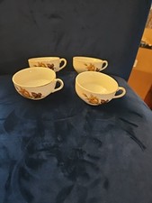 VINTAGE MINIATURE TEACUP Yellow  FLORAL GOLD TRIM SCALLOPED 3" DIAMETER, 4 Cups