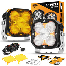 AUXBEAM 4"inch 128W LED Work Light Bar Flood Pods Offroad Fog Driving Amber DRL