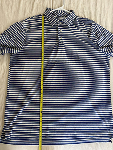 Southern Tide brrr° Men's XL Blue White Striped Polo Shirt Short Sleeve Button