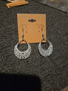 Filigree Hoop Dangle Silver tone Earrings