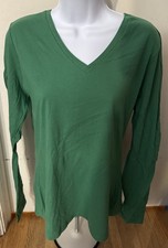 Green V Neck 100 Cotton Lightweight Activewear Tee T Shirt Women's Size M NEW