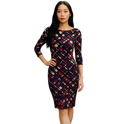 DVF Diane Von Furstenberg Silk Pink Gray Beige Boat Neck 3/4 Sleeve Dress  Size 2 | eBay