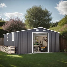 10×12ft Outdoor Storage Shed w/ Lockable Door & Vent Two Daylight Windows