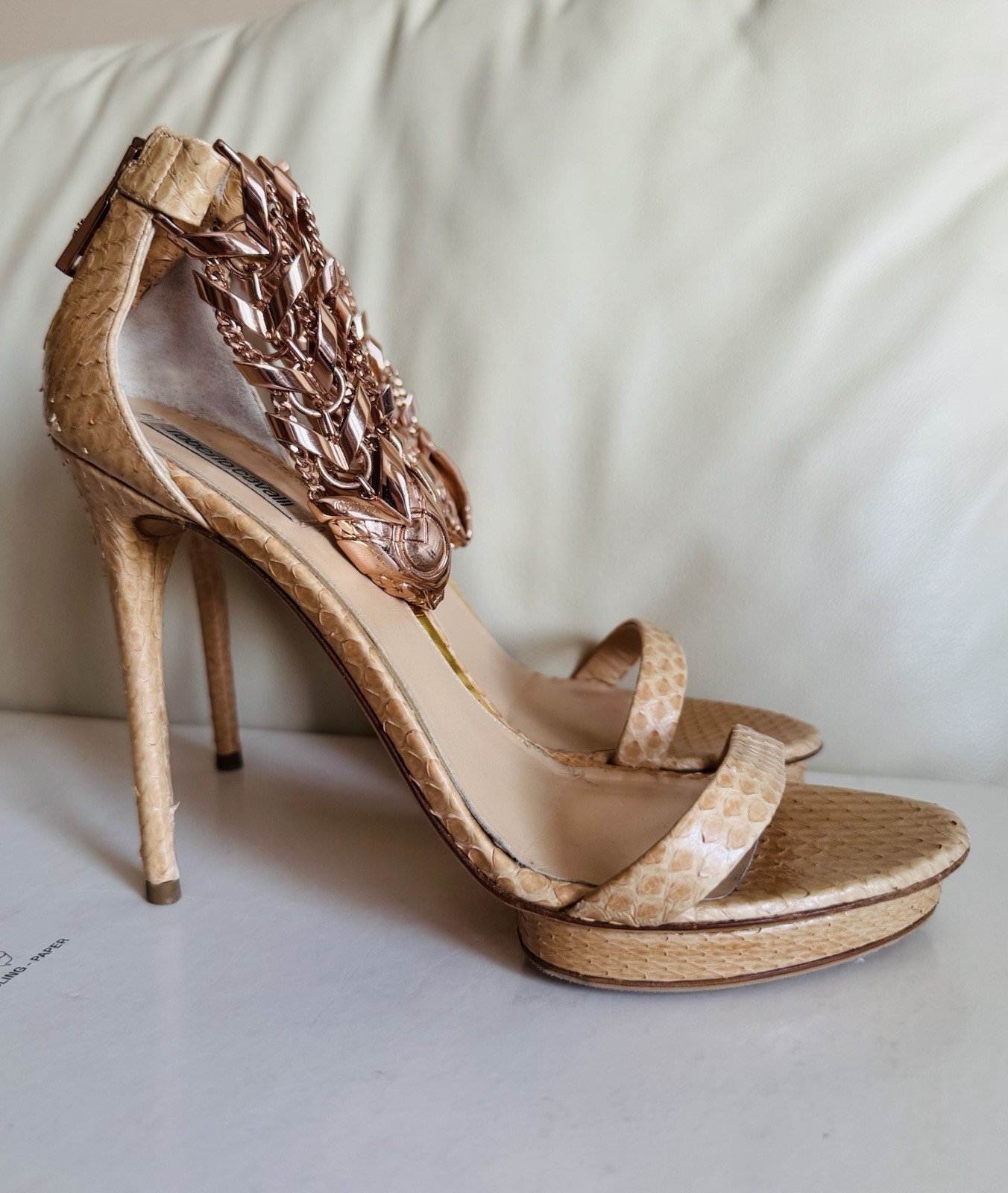 Roberto Cavalli Python Nude Platform Heels in Exc… - image 2