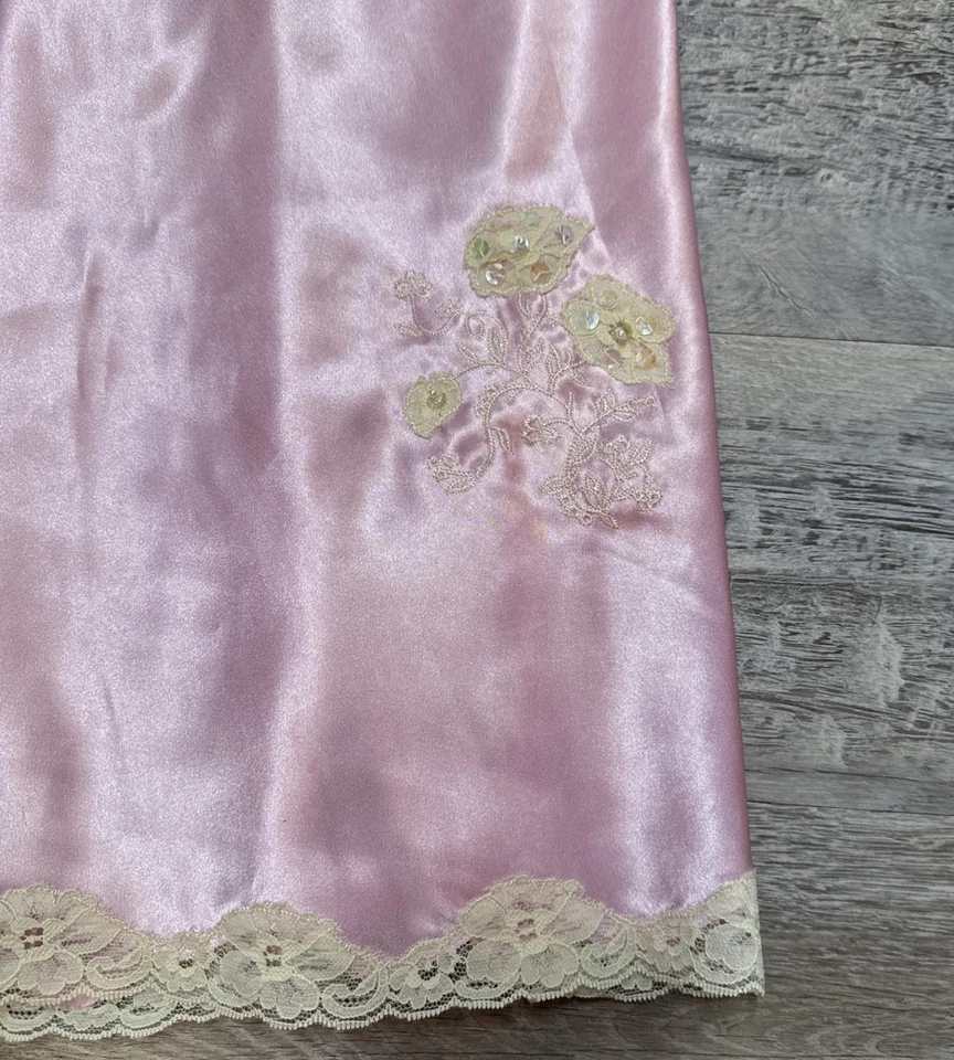 SECRET TREASURES Lace Trim Chemise Nightie Floral Satin Lingerie Nightgown M - Image 2 of 4