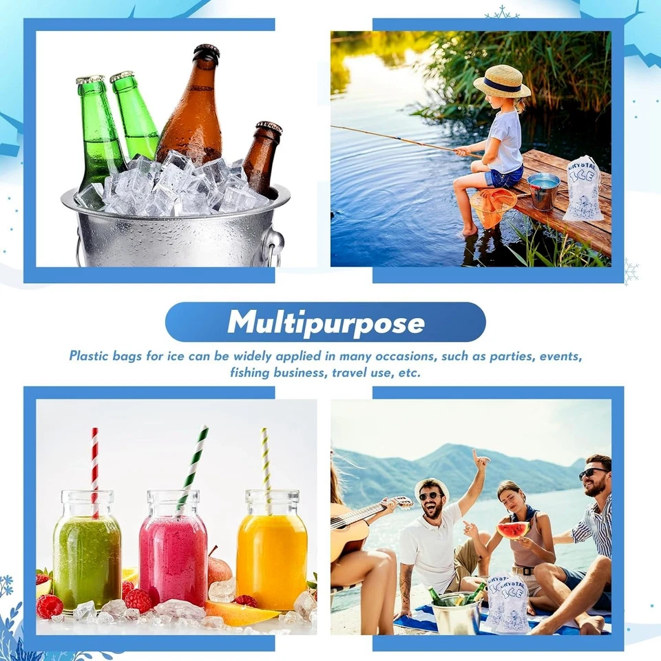 100/200x Drawstring Ice Bags Clear Plastic 8/10 lb Reusable Durable Party Bag AU - image 3 of 4